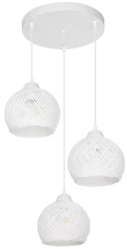 YASAM 203-0023 Vintage Κρεμαστό Φωτιστικό Πλέγμα Τρίφωτο 3 x E27 IP20 Λευκό Ρατάν-Μ42 x Π42 x Υ54cm Globostar-203-0023-Λευκό 203-0023