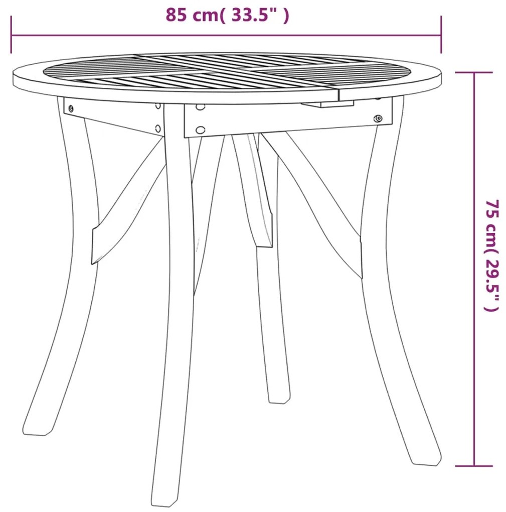 vidaXL Τραπέζι Κήπου Ø 85 εκ. από Μασίφ Ξύλο Ακακίας