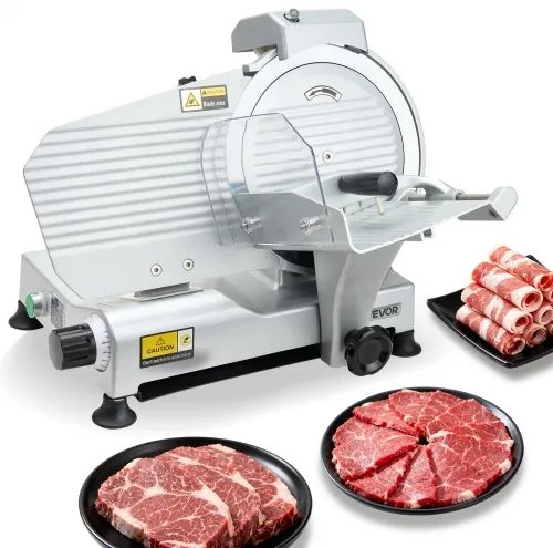 VEVOR Commercial Meat Slicer, 320W Electric Deli Slicer Machine with 250 mm Sharp Blade, Meat-Slicer with 450 RPM Slicing Speed, 0-10 mm Adjustable Thickness, for Frozen Meat, Ham, Baguett &amp; Steak