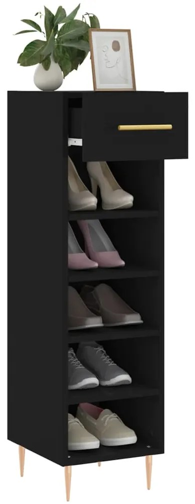 vidaXL Παπουτσοθήκη Μαύρη 30 x 35 x 105 εκ. από Επεξεργασμένο Ξύλο