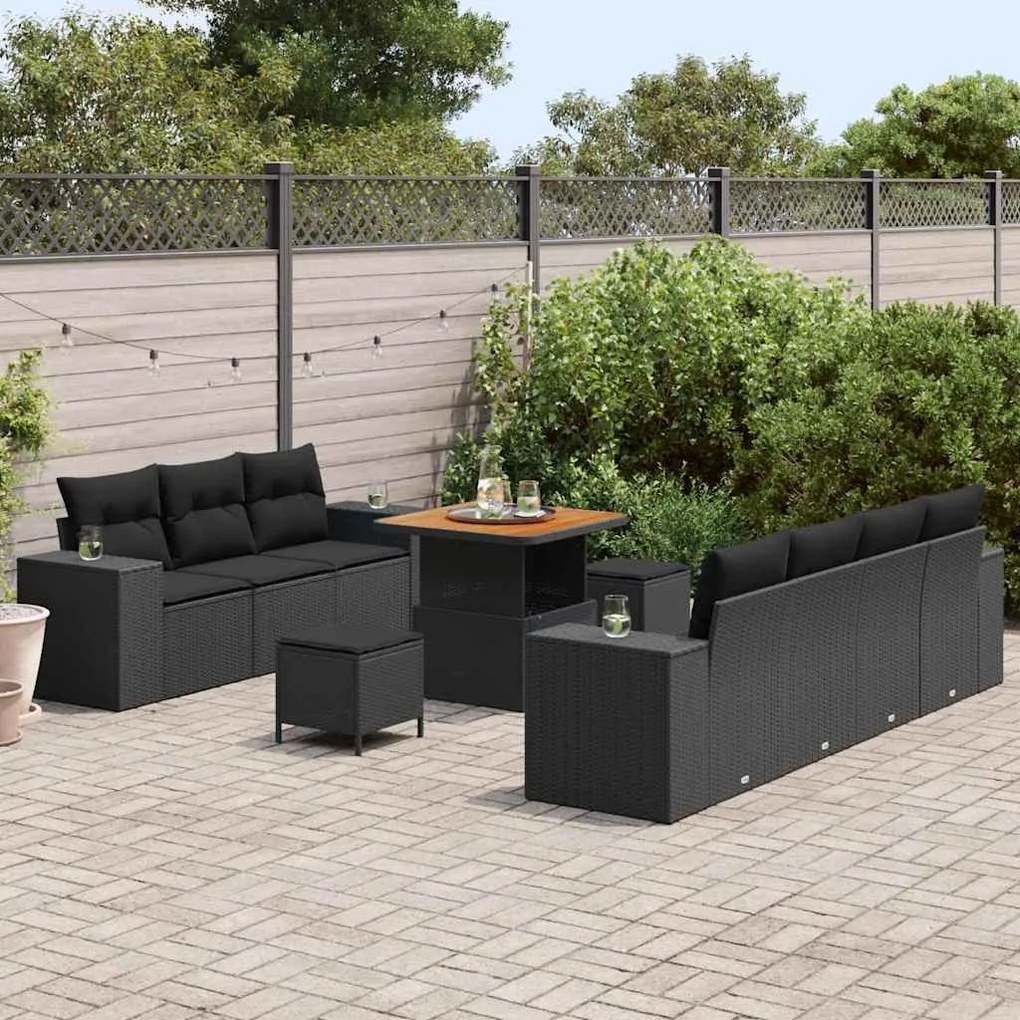 vidaXL Σετ Καναπέ Κήπου με μαξιλάρι 10 pcs Μαύρο 80 x 80 x 71 cm