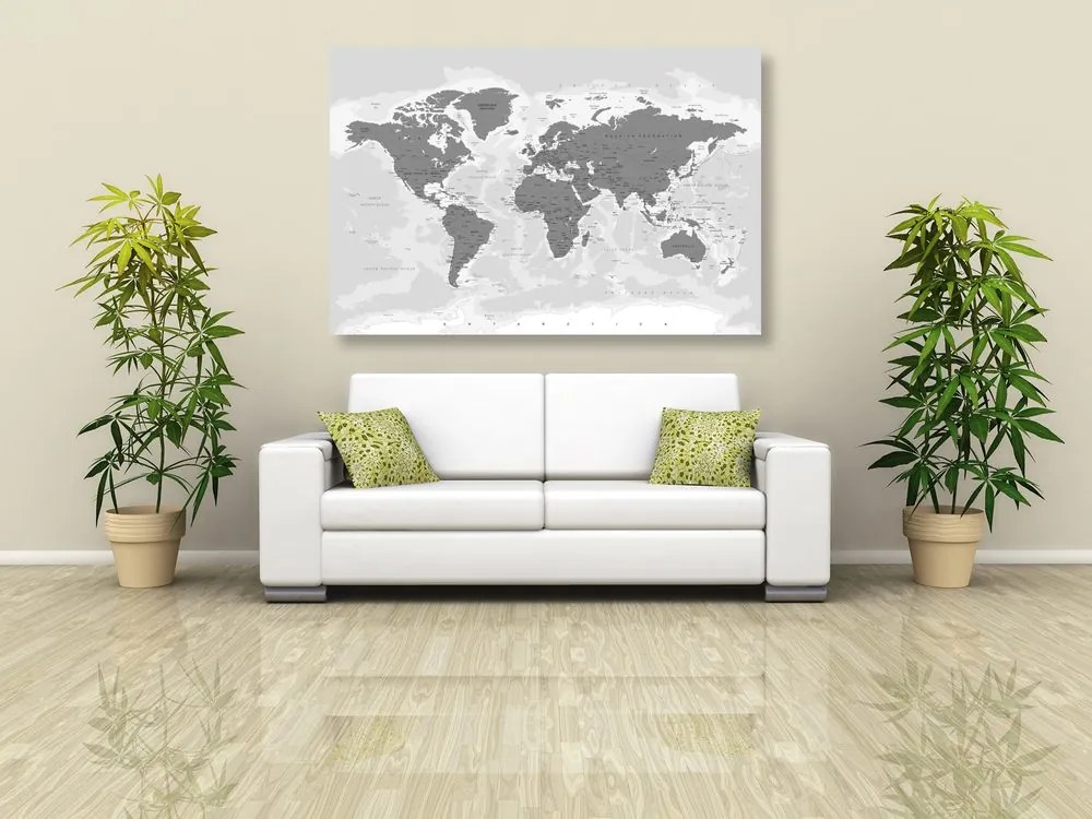 Εικόνα του παγκόσμιου χάρτη με ασπρόμαυρη απόχρωση - 90x60