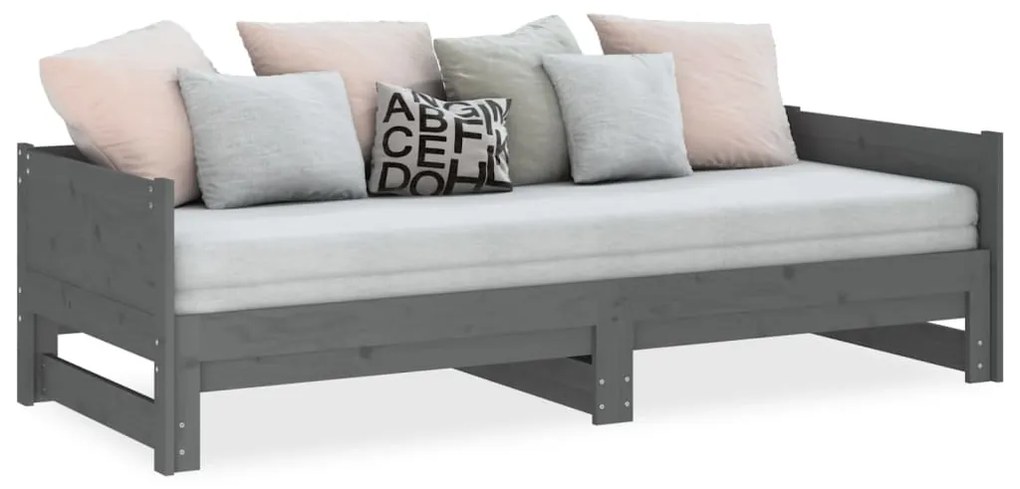 vidaXL Καναπές Κρεβάτι Συρόμενος Γκρι 2x(90x200) εκ. από Μασίφ Πεύκο