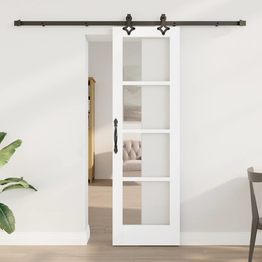 vidaXL Συρόμενη Πόρτα  με Σετ Υλικών Λευκή 61x198.5 εκ. Συμπαγές Ξύλο Πεύκου