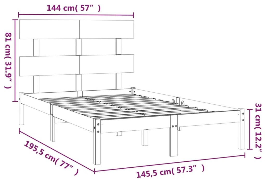 vidaXL Πλαίσιο Κρεβατιού Λευκό 140 x 190 εκ. από Μασίφ Ξύλο