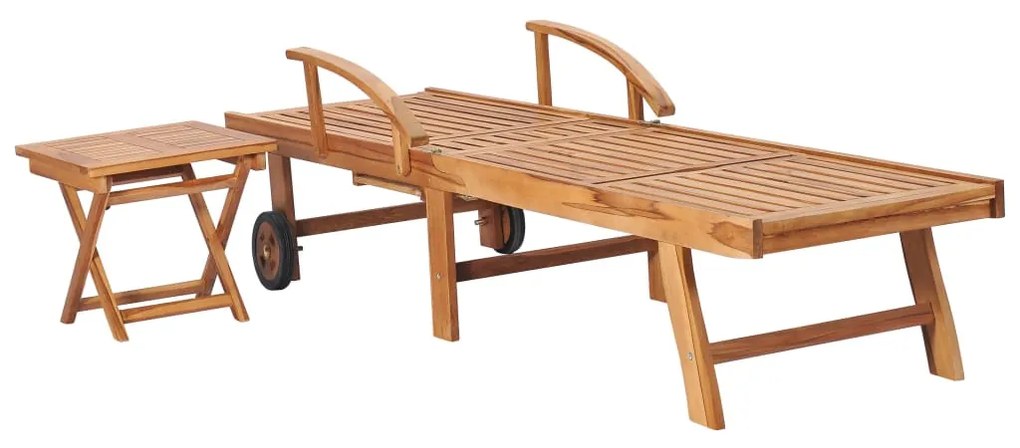 Ξαπλώστρες 2 τεμ. από Μασίφ Ξύλο Teak με Τραπέζι 3051437