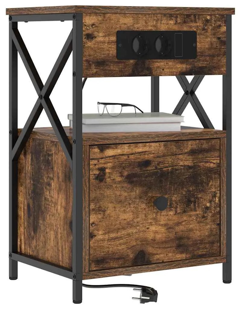 vidaXL Κομοδίνο Καπνιστή δρυς 40 x 31 x 60 εκ. Επεξεργασμένο ξύλο