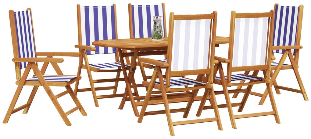 vidaXL Σετ Φαγητού Κηπουρού Ριγέ 7 pcs Μπλε και λευκό 6-Ατόμων