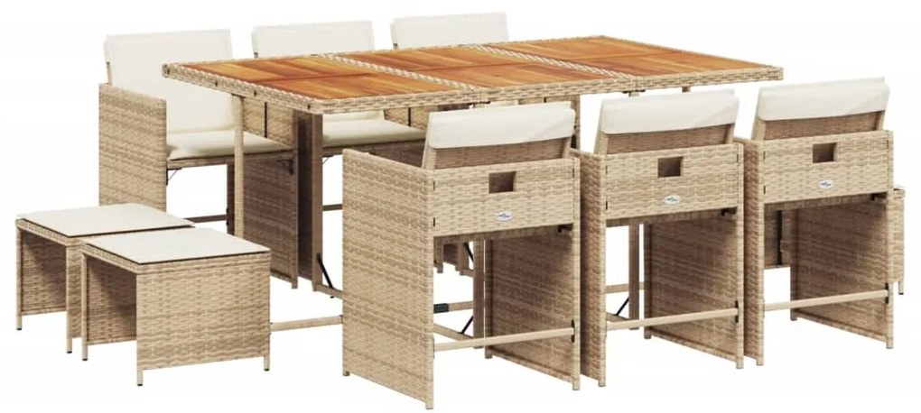 vidaXL Σετ Τραπεζαρίας Κήπου 11 τεμ. Μπεζ Συνθετικό Ρατάν με Μαξιλάρια