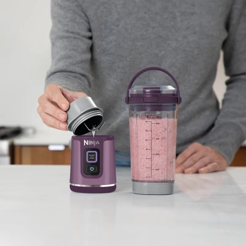 Φορητό μπλέντερ Ninja BC151EUPR, 7.4W, 530 ml, ατσάλινη λεπίδα με 6 λεπίδες, θρυμματισμός πάγου, έως 10 κύκλοι, χωρίς BPA, USB-C, Μωβ