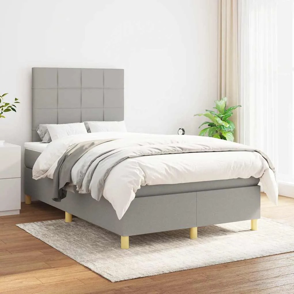 vidaXL Κρεβάτι Boxspring με Στρώμα Ανοιχτό Γκρι 120x190 εκ. Υφασμάτινο