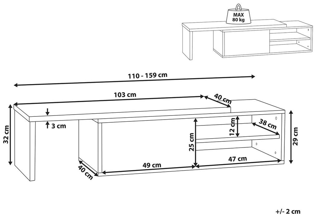 Τραπέζι Tv Berwyn 166, Σκούρο ξύλο, Άσπρο, 110x32x40cm, 25 kg | Epipla1.gr
