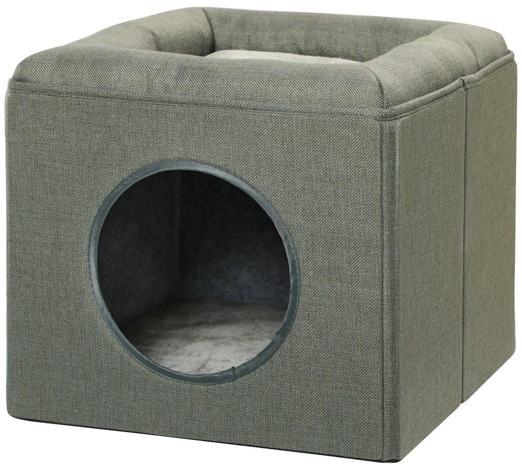 PawHut Σπιτάκι Γάτας, Κρεβάτι Γάτας 2-σε-1, με Μαξιλάρι, 36,5 x 36,5 x 33 εκ., Πράσινο