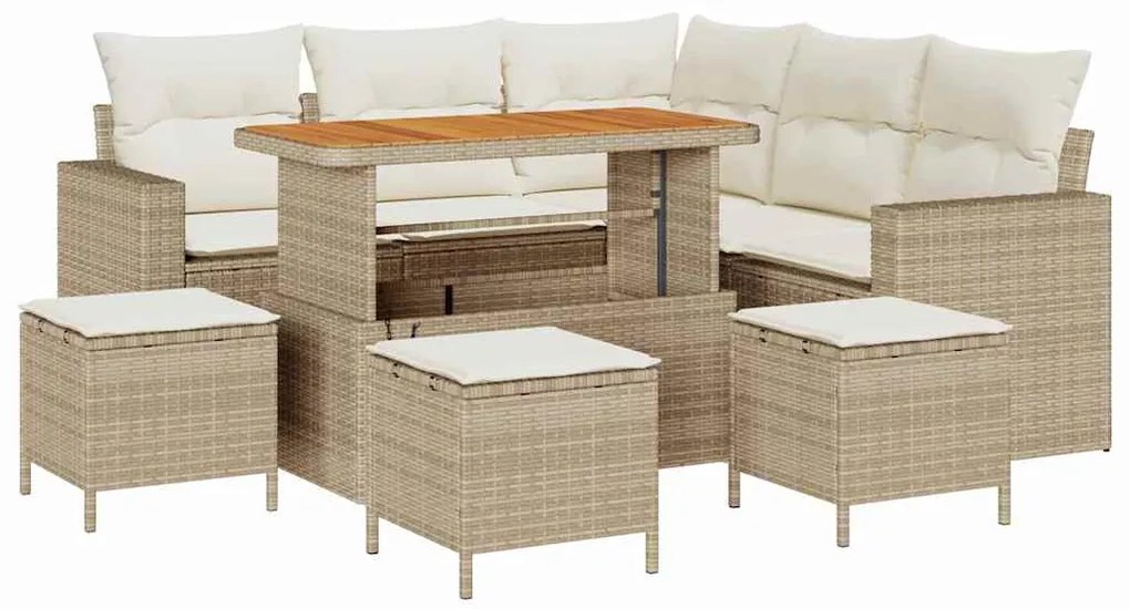 vidaXL Σετ Καναπέ Κήπου με μαξιλάρι με αποθήκευση 9 pcs μπεζ και κρεμ