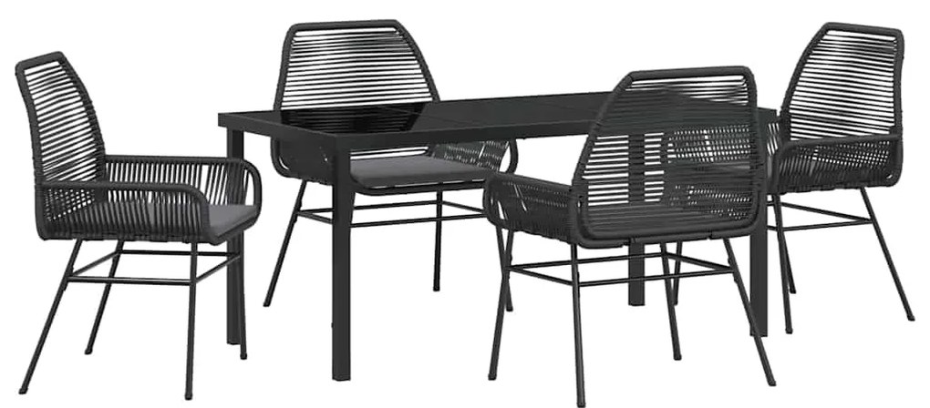 vidaXL Σέτ φαγητού για κήπο με μαξιλάρι 5 pcs Μαύρο συνθετικό ρατάν