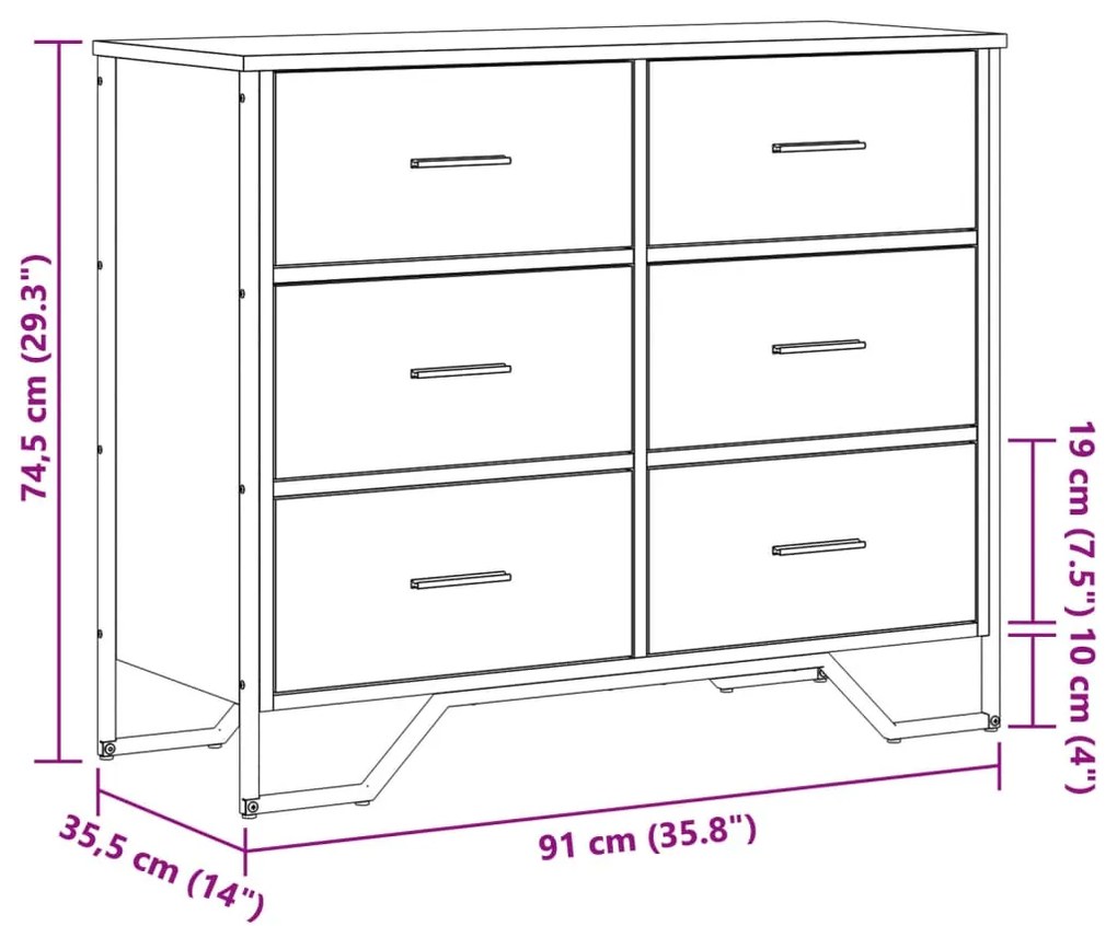 Συρταριέρα Γκρι Sonoma 91x35,5x74,5 εκ. από Επεξεργ. Ξύλο - Γκρι