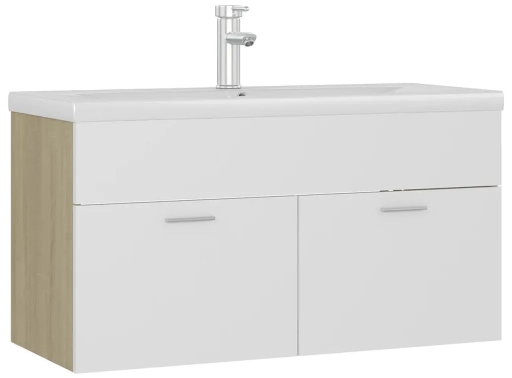 vidaXL Ντουλάπι Μπάνιου με Νιπτήρα Λευκό / Sonoma Δρυς από Επεξ. Ξύλο