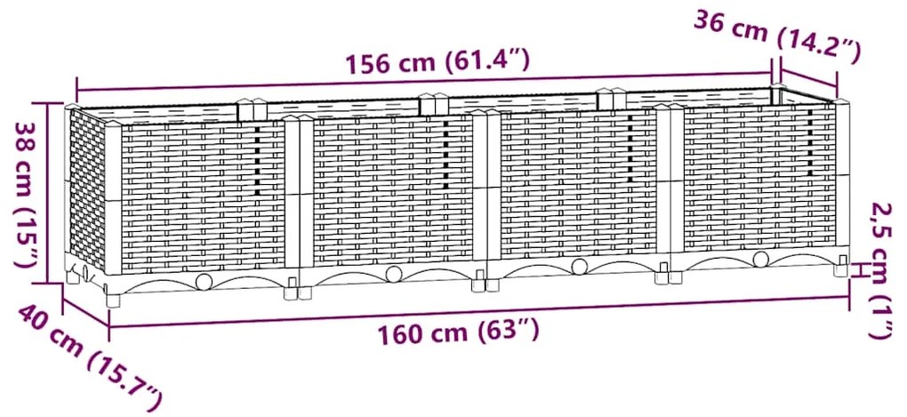 vidaXL Ζαρντινιέρα 160 x 40 x 38 εκ. από Πολυπροπυλένιο