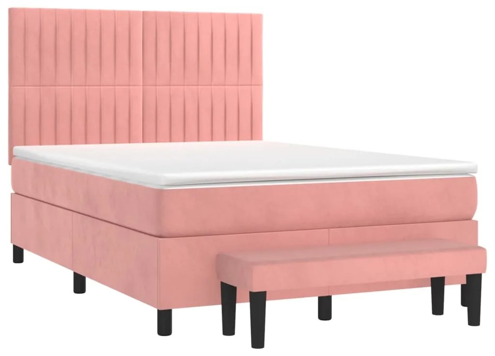 vidaXL Κρεβάτι Boxspring με Στρώμα Ροζ 140x190 εκ. Βελούδινο