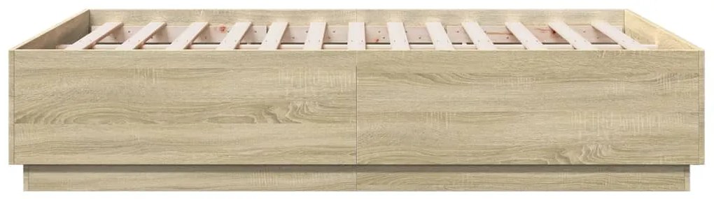 vidaXL Πλαίσιο Κρεβατιού με LED Sonoma Δρυς 135x190εκ. Επεξ. Ξύλο