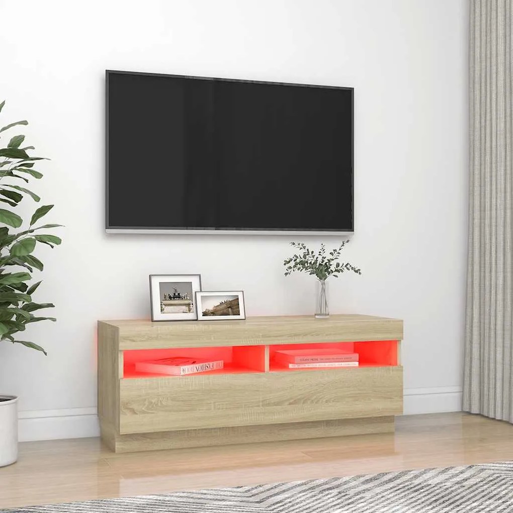vidaXL Έπιπλο Τηλεόρασης με Φωτισμό LED Sonoma Δρυς 100 x 35 x 40 εκ.