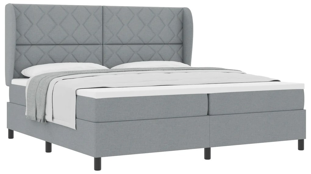 vidaXL Κρεβάτι Box Spring με Στρώμα - Ανοιχτό γκρι, 200x200 εκ. Ύφασμα