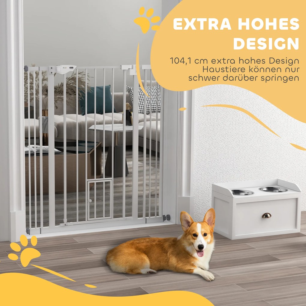 PawHut Πύλη ασφαλείας για σκύλους, διπλό κλείδωμα, αυτόματη πόρτα, ύψος 104 cm, ατσάλι, Λευκό
