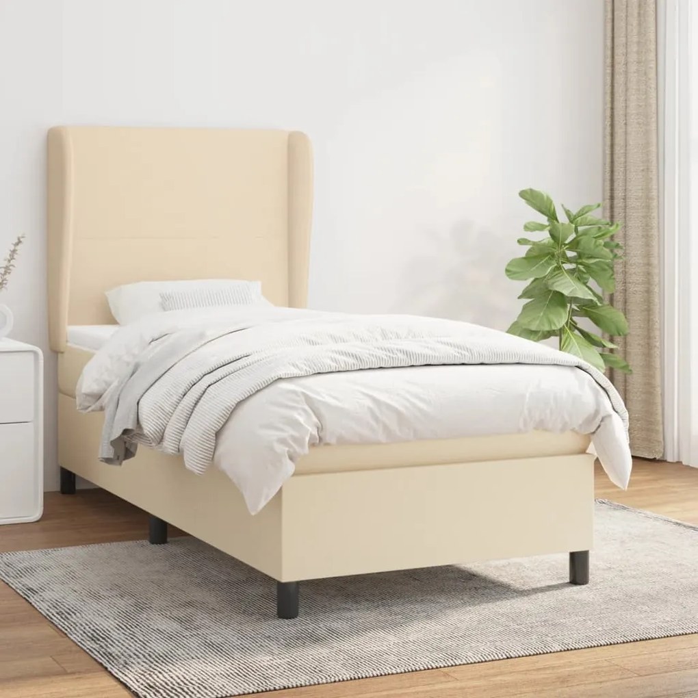 vidaXL Κρεβάτι Boxspring με Στρώμα Κρεμ 90x190 εκ.Υφασμάτινο