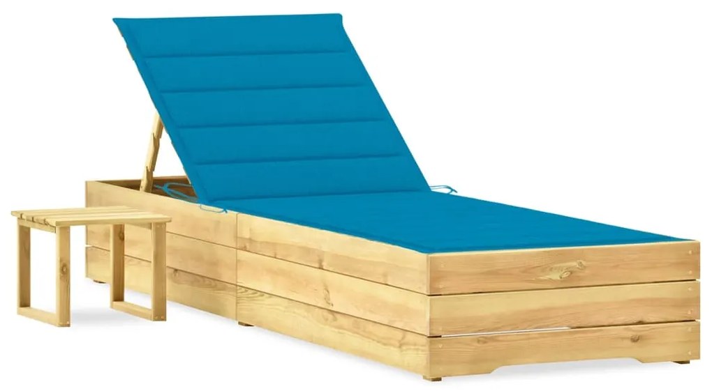 vidaXL Ξαπλώστρα Κήπου από Εμποτ. Ξύλο Πεύκου με Τραπεζάκι &amp; Μαξιλάρι