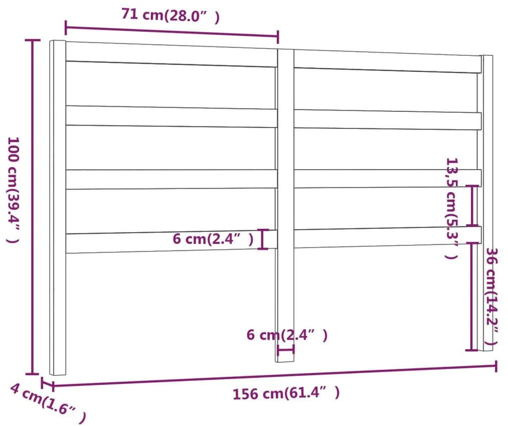 vidaXL Κεφαλάρι Κρεβατιού Γκρι 156 x 4 x 100 εκ. από Μασίφ Ξύλο Πεύκου