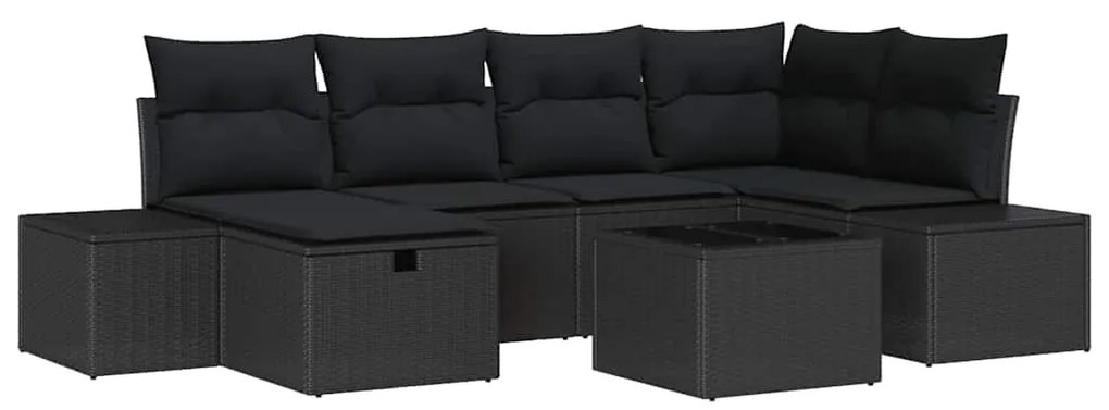 vidaXL Σετ Καναπέ Κήπου 7 pcs Μαύρο 55 x 62 x 69 εκ Πολυ ράταν