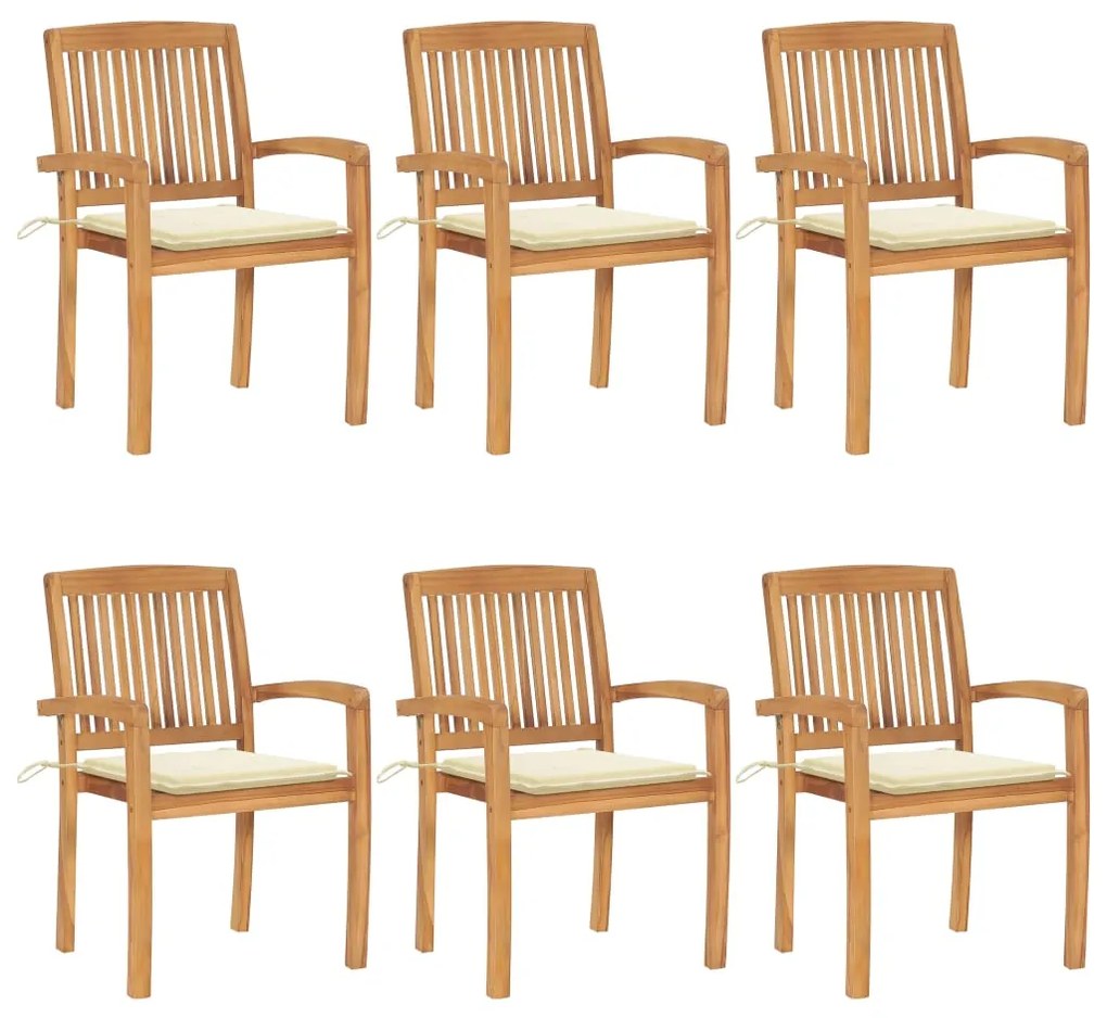 Καρέκλες Κήπου Στοιβαζόμενες 6 τεμ. Μασίφ Ξύλο Teak & Μαξιλάρια