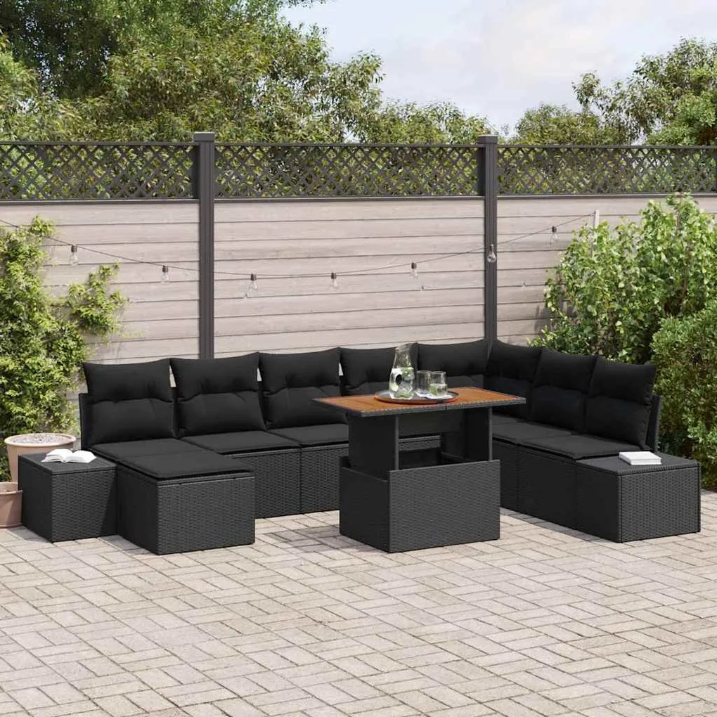 vidaXL Σέτ φαγητού για κήπο με μαξιλάρι 9 pcs Μαύρο, Καφέ