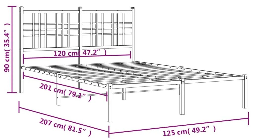 Πλαίσιο Κρεβατιού με Κεφαλάρι Λευκό 120 x 200εκ. Μέταλλο - Λευκό