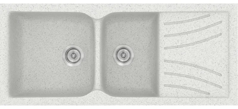 Νεροχύτης Κουζίνας Συνθετικός Granite White 115*50 εκ. Ένθετος Eρμάριο 80 εκ. Δύο γούρνες &amp; Ποδιά Sanitec Electric 323