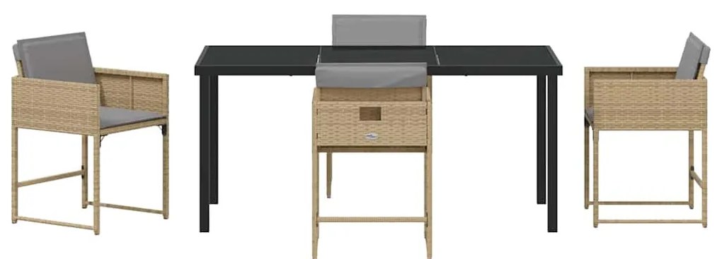 vidaXL Σέτ φαγητού για κήπο με μαξιλάρι 5 pcs Μπεζ συνθετικό ρατάν