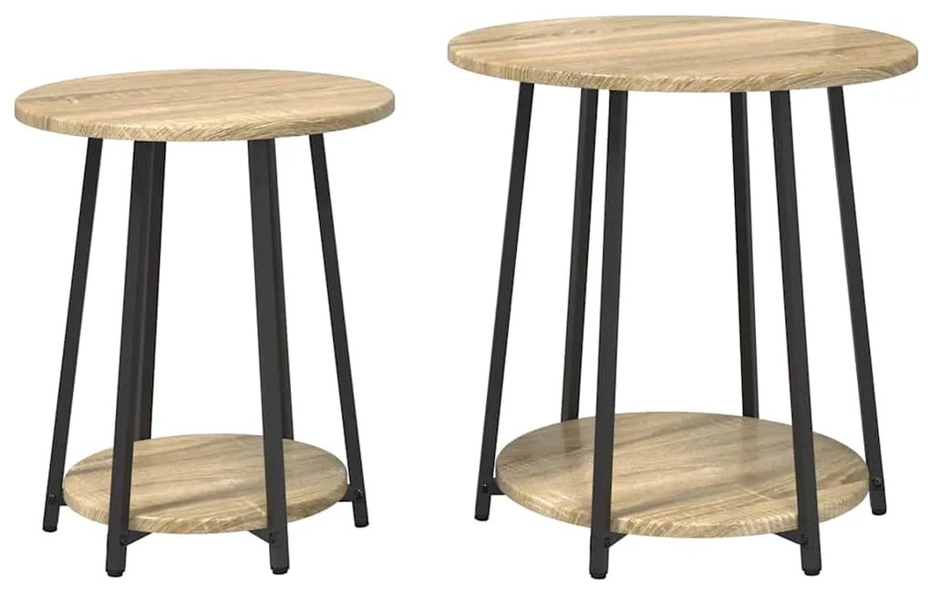 vidaXL Σετ βοηθητικά τραπεζάκια με ράφι 2 pcs Σονομα δρυς και Μαύρο