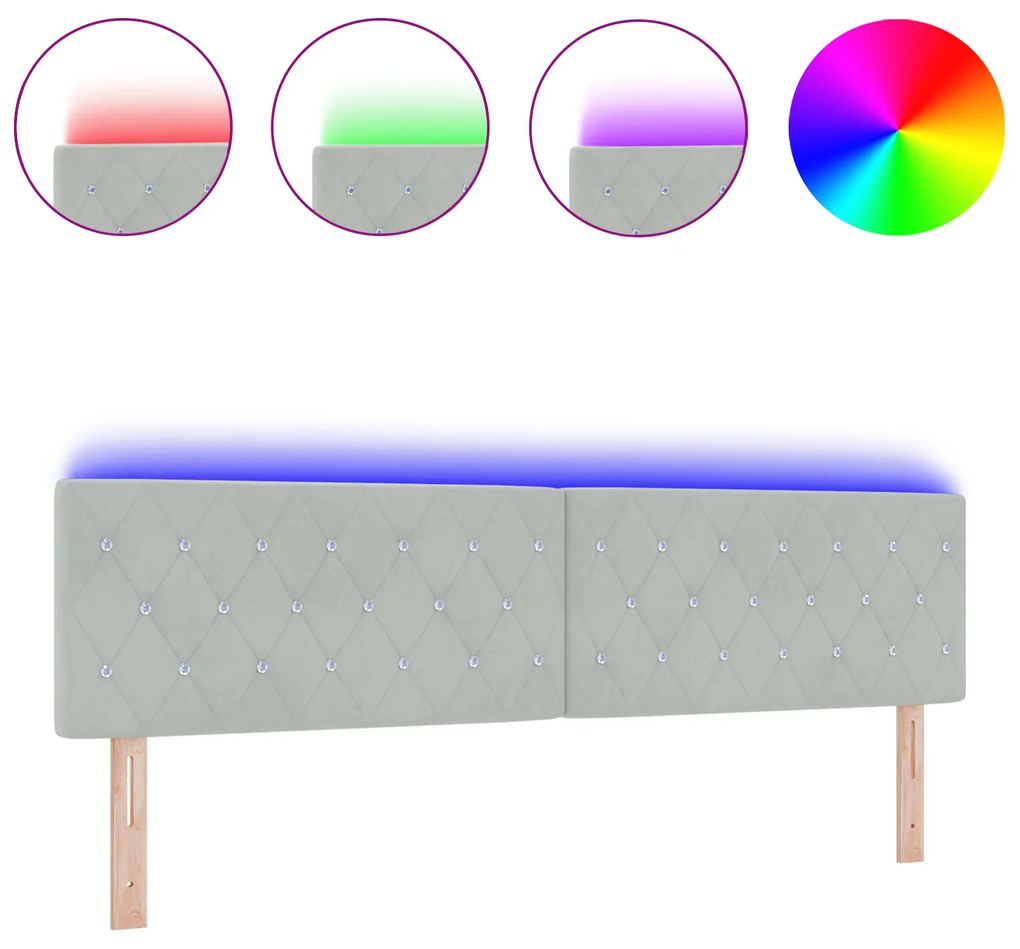 vidaXL LED Προσκέφαλο Κρυστάλλινου Κουμπιού Ανοιχτό Γκρι 90 εκ. Βελούδο