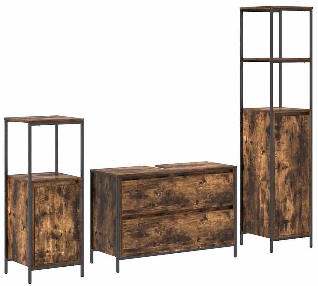 vidaXL Σετ Επίπλων Μπάνιου 3 pcs Καπνιστή δρυς 90 x 34.5 x 60 εκ