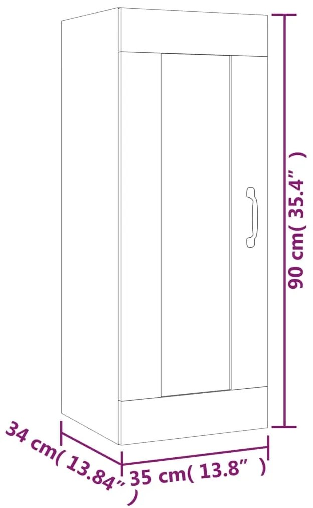 Ντουλάπι Κρεμαστό Γκρι Sonoma 35x34x90 εκ. Επεξεργασμένο Ξύλο - Γκρι