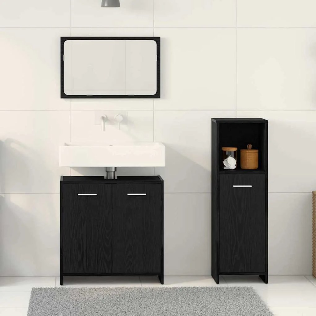 vidaXL Σετ Επίπλων Μπάνιου Επιτοίχιο 3 pcs Μαύρη Οξυά 60 x 33 x 60 εκ