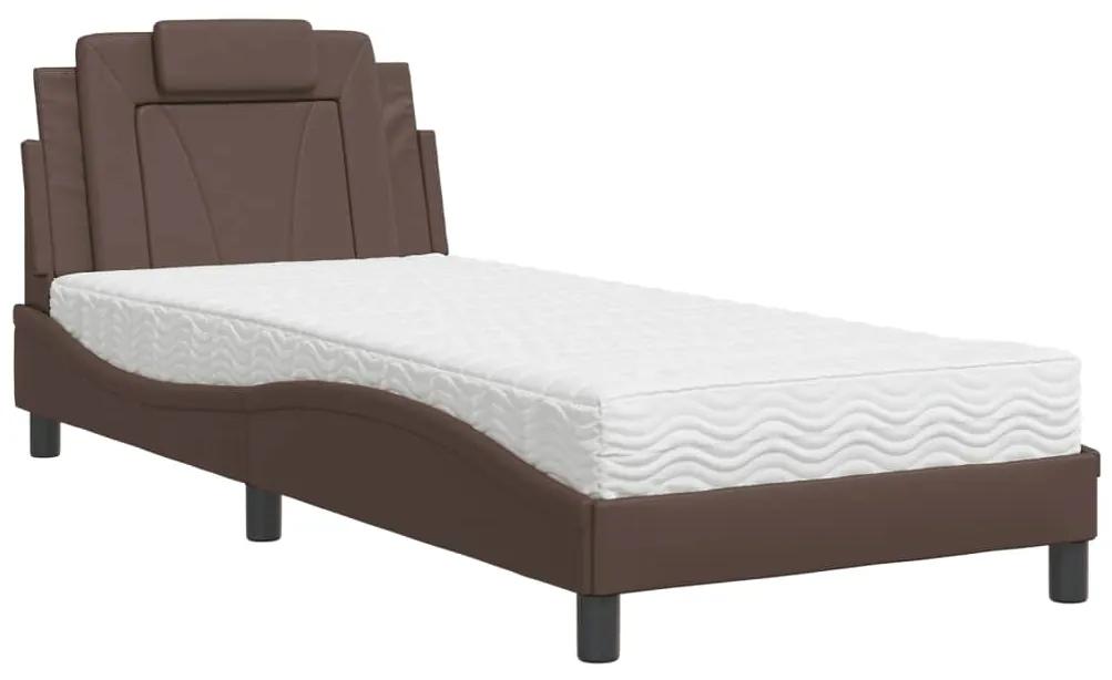 vidaXL Κρεβάτι με Στρώμα Καφέ 90x200 εκ. από Συνθετικό Δέρμα