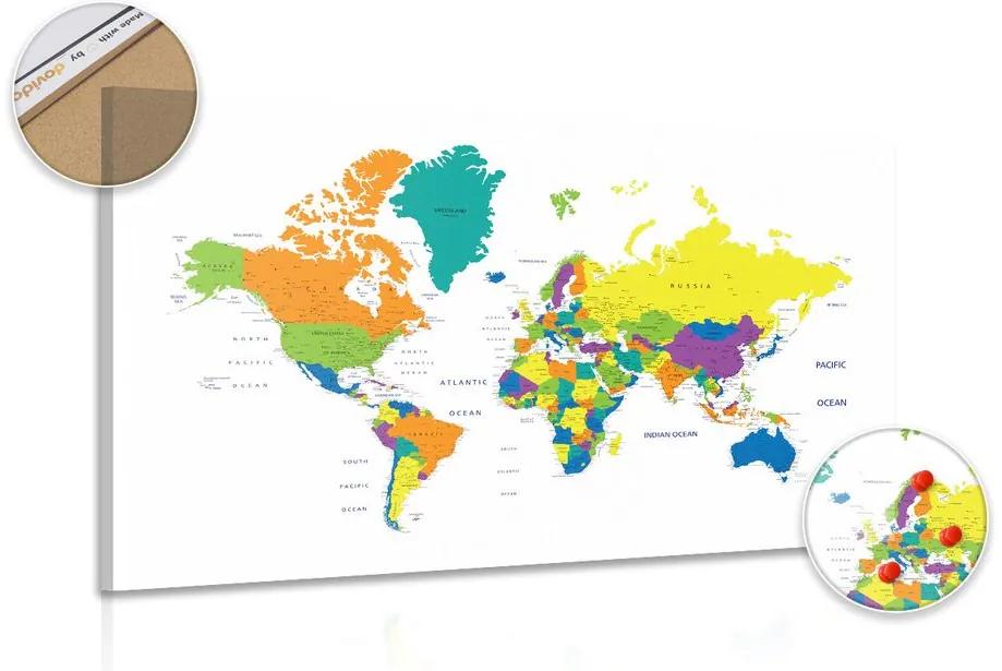 Εικόνα σε έναν παγκόσμιο χάρτη χρωματισμένο από φελλό σε λευκό φόντο - 90x60  smiley
