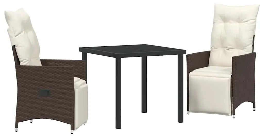 vidaXL Σέτ φαγητού για κήπο με μαξιλάρι 3 pcs Καφέ Πολυ ράταν