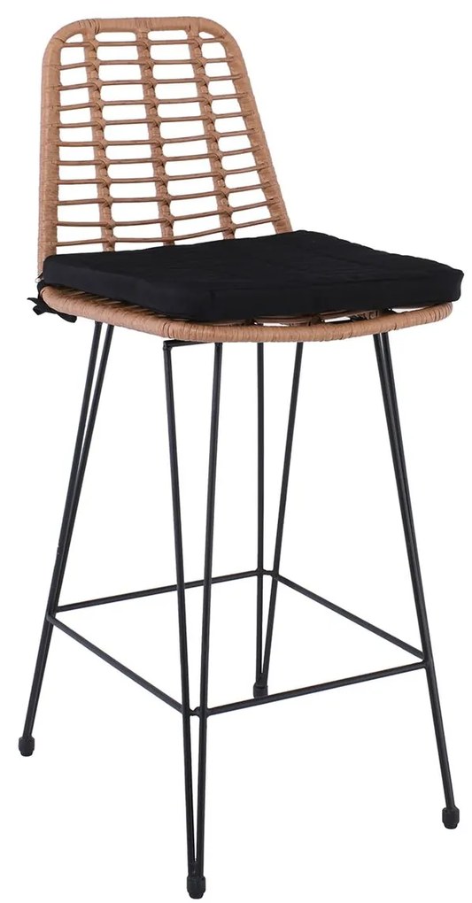 SALSA Σκαμπό BAR-Pro με Πλάτη, Μαξιλάρι Μαύρο, Μέτ.Βαφή Μαύρο, Wicker Φυσικό 45x55x75/113cm