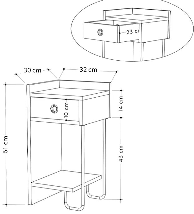 Κομοδίνο Sirius Megapap αριστερό χρώμα λευκό 32x30x61εκ.