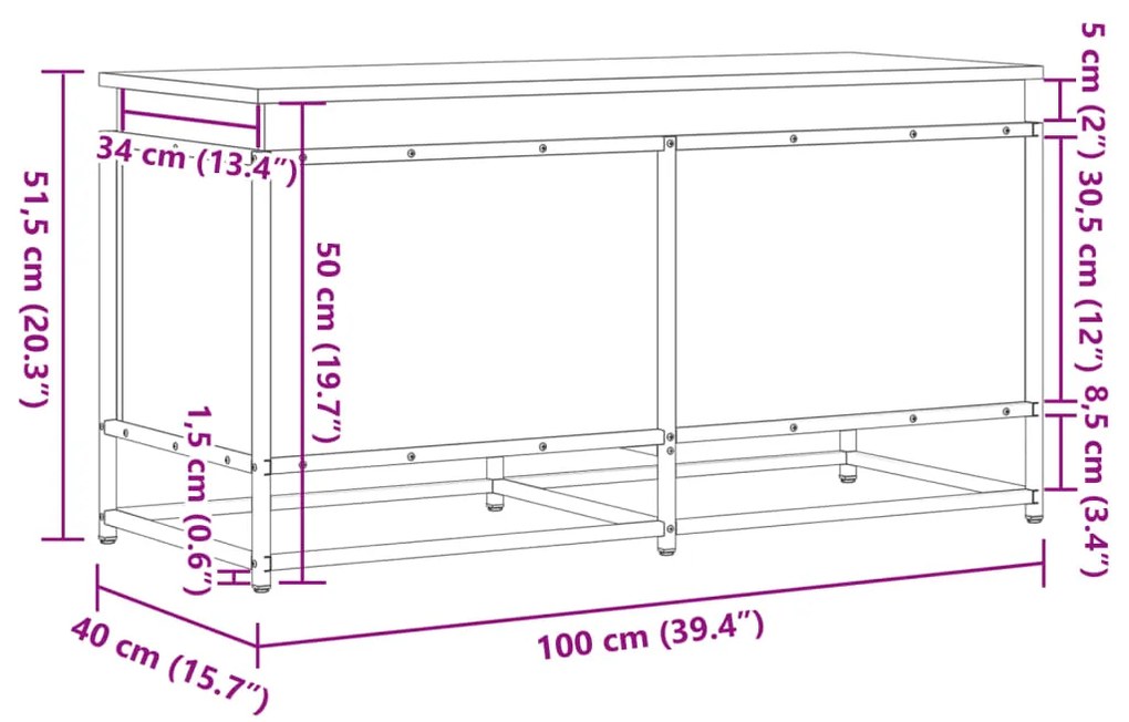 Κουτί Αποθήκευσης με Καπάκι Δρυς 100x40x51,5 εκ. Επεξ. Ξύλο - Καφέ