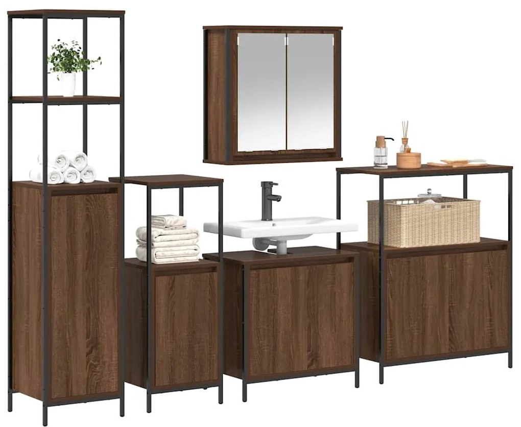 vidaXL Σετ Επίπλων Μπάνιου 5 pcs Καφέ δρυς και Μαύρο 36 x 35 x 165 εκ