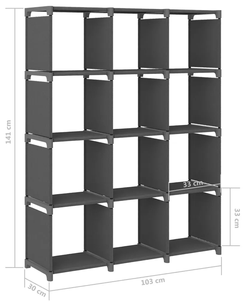 Ραφιέρα με 12 Κύβους Γκρι 103 x 30 x 141 εκ. Υφασμάτινη - Γκρι