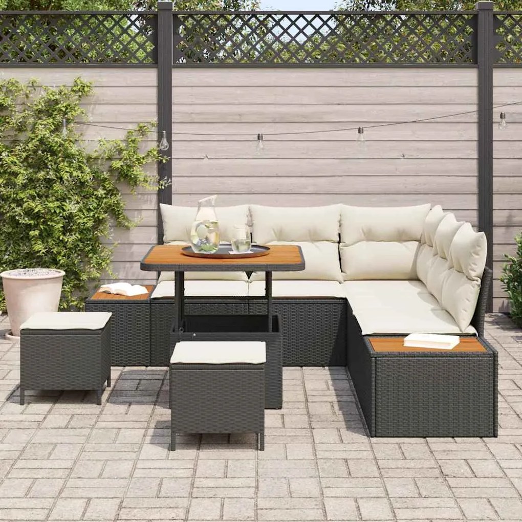 vidaXL Σετ Καναπέ Κήπου με μαξιλάρι 8 pcs Μαύρο Πολυ ράταν